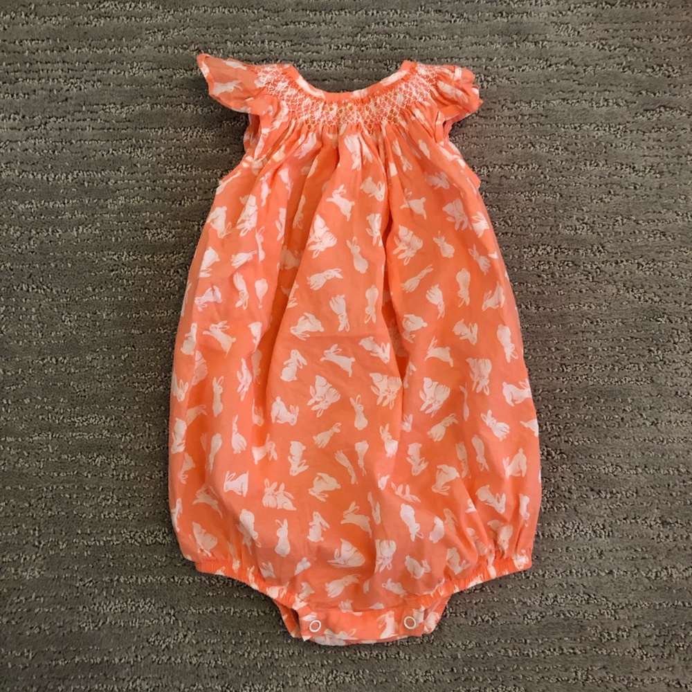 EASTER!! Tangerine light cotton bunny romper size 9-12